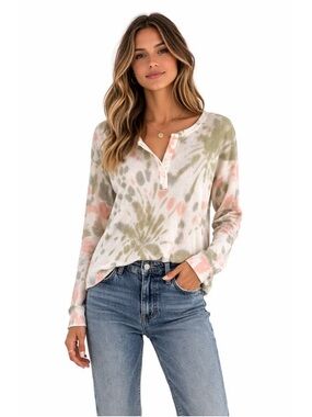 Rails Cade Tie Dye Waffle Knit Henley Top